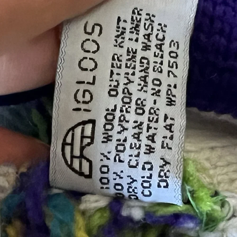 Vintage Igloos Purple Yellow‎ Nordic Knit Wool Beanie Hat Ear Flaps Ski Vikings